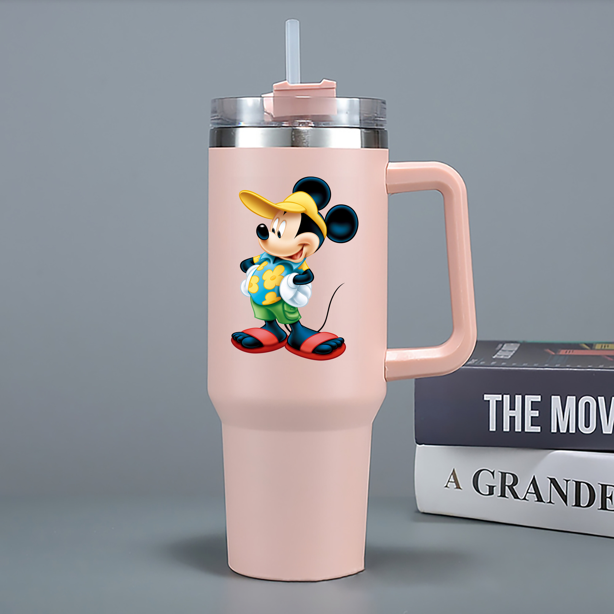 （画像用） ミッキーマウス Mickey Mouse 1200mL車用タンブラー - クリスタルステッカー（プラスチックストロー付き）